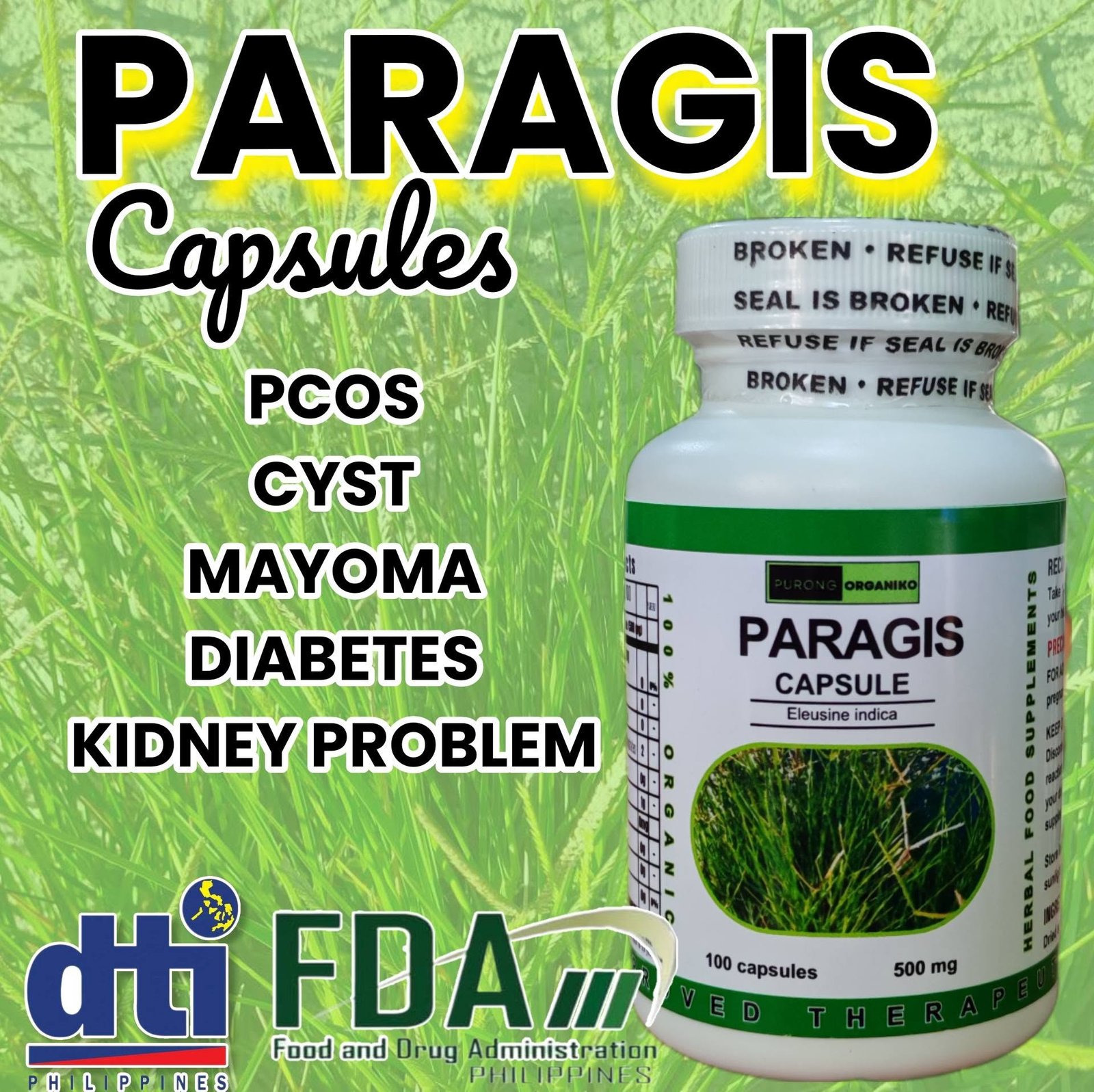 PARAGIS CAPSULES by purong organiko | 100 Capsules 500mg | FDA REGISTERED