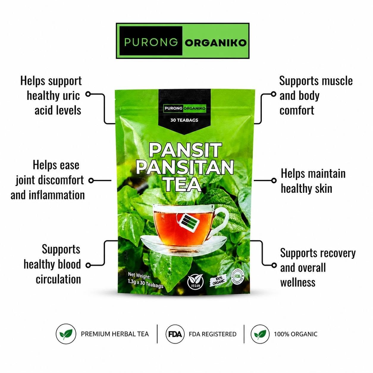 PANSIT PANSITAN HERBAL TEA (30 TEABAGS) ALL NATURALS AND ORGANIC | FDA APPROVED | BY PURONG ORGANIKO HERBAL PRODUCTS