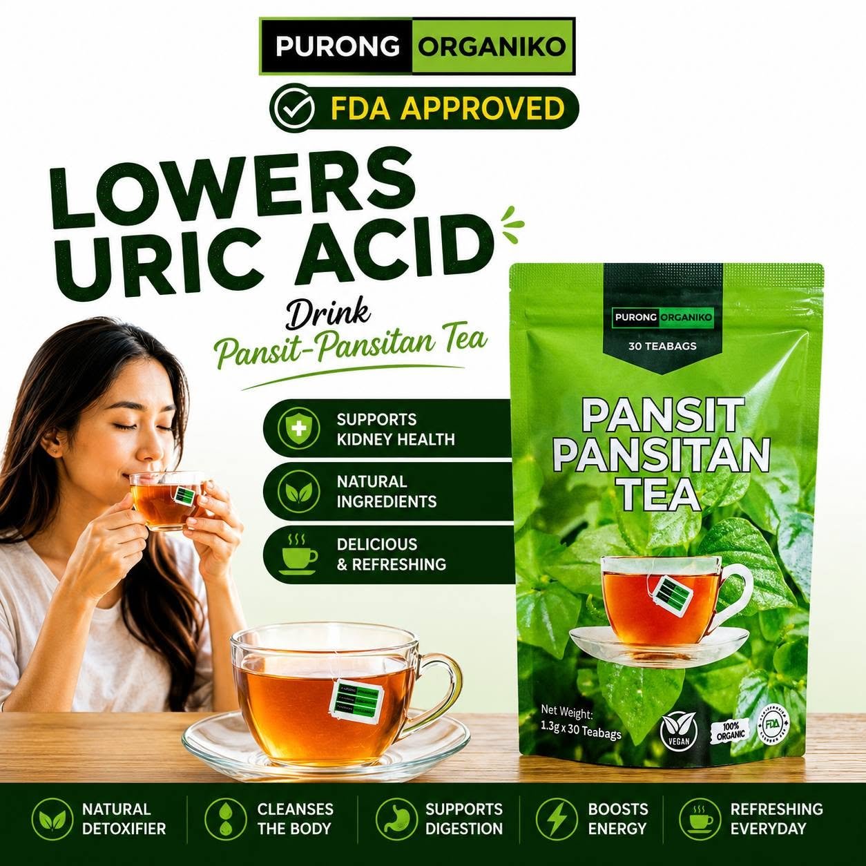 PANSIT PANSITAN HERBAL TEA (30 TEABAGS) ALL NATURALS AND ORGANIC | FDA APPROVED | BY PURONG ORGANIKO HERBAL PRODUCTS