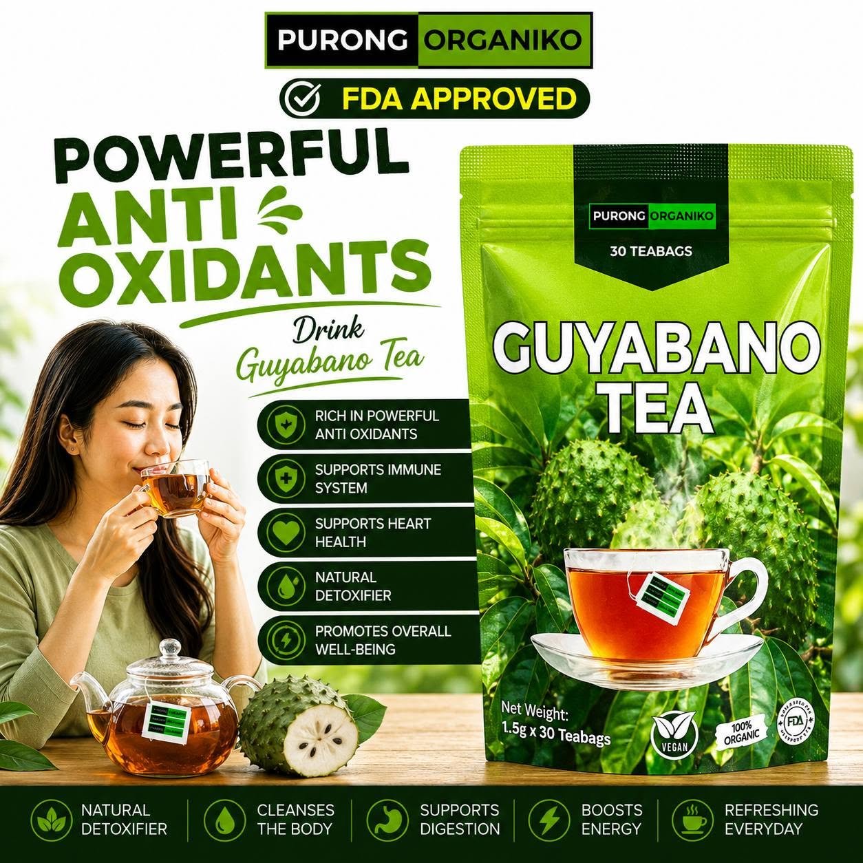 GUYABANO LEAF HERBAL TEA (30 TEABAGS) ALL NATURALS AND ORGANIC / FDA APPROVED / BY PURONG ORGANIKO HERBAL PRODUCTS - Image 5