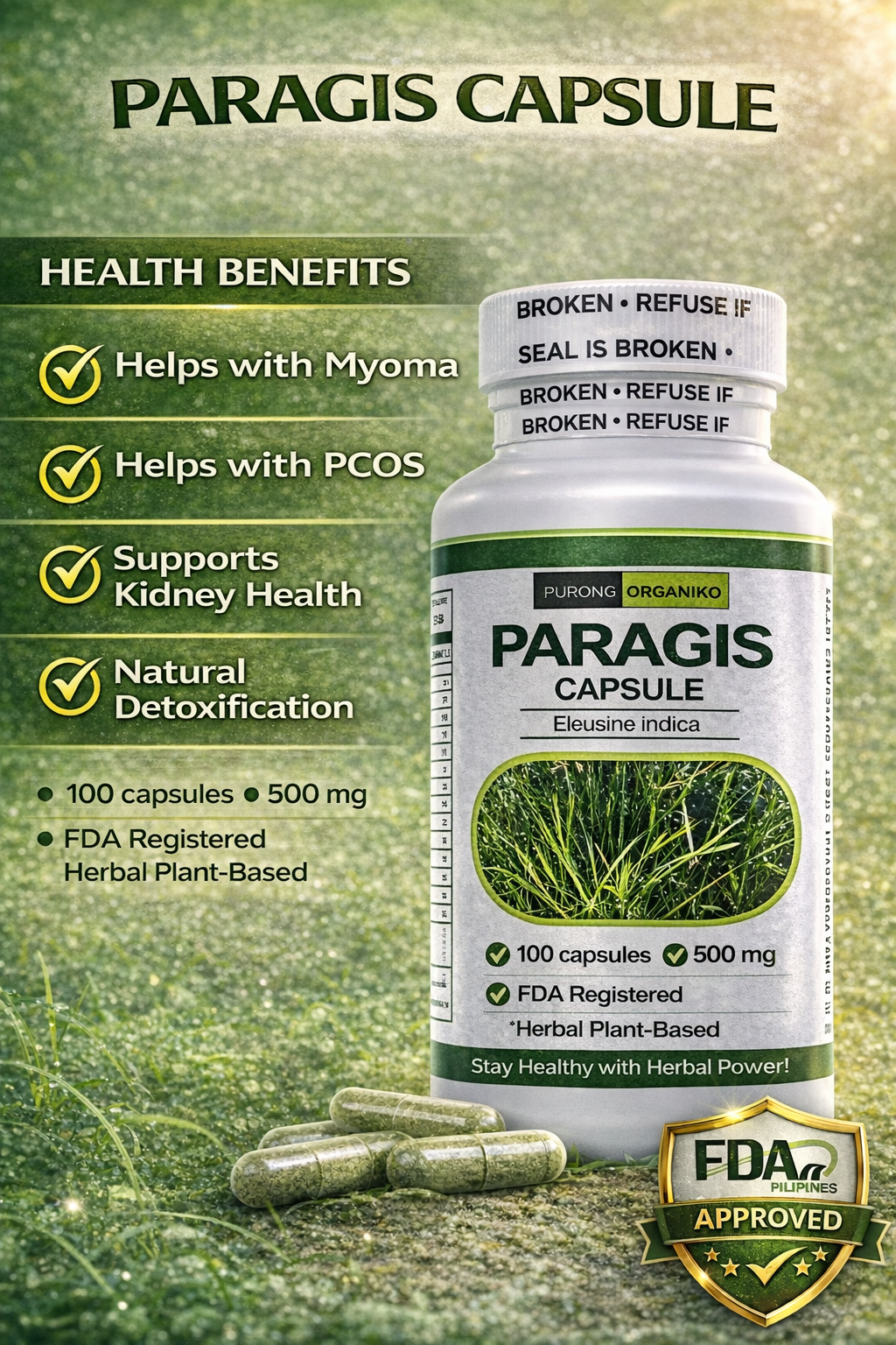 PARAGIS CAPSULES by purong organiko | 100 Capsules 500mg | FDA REGISTERED