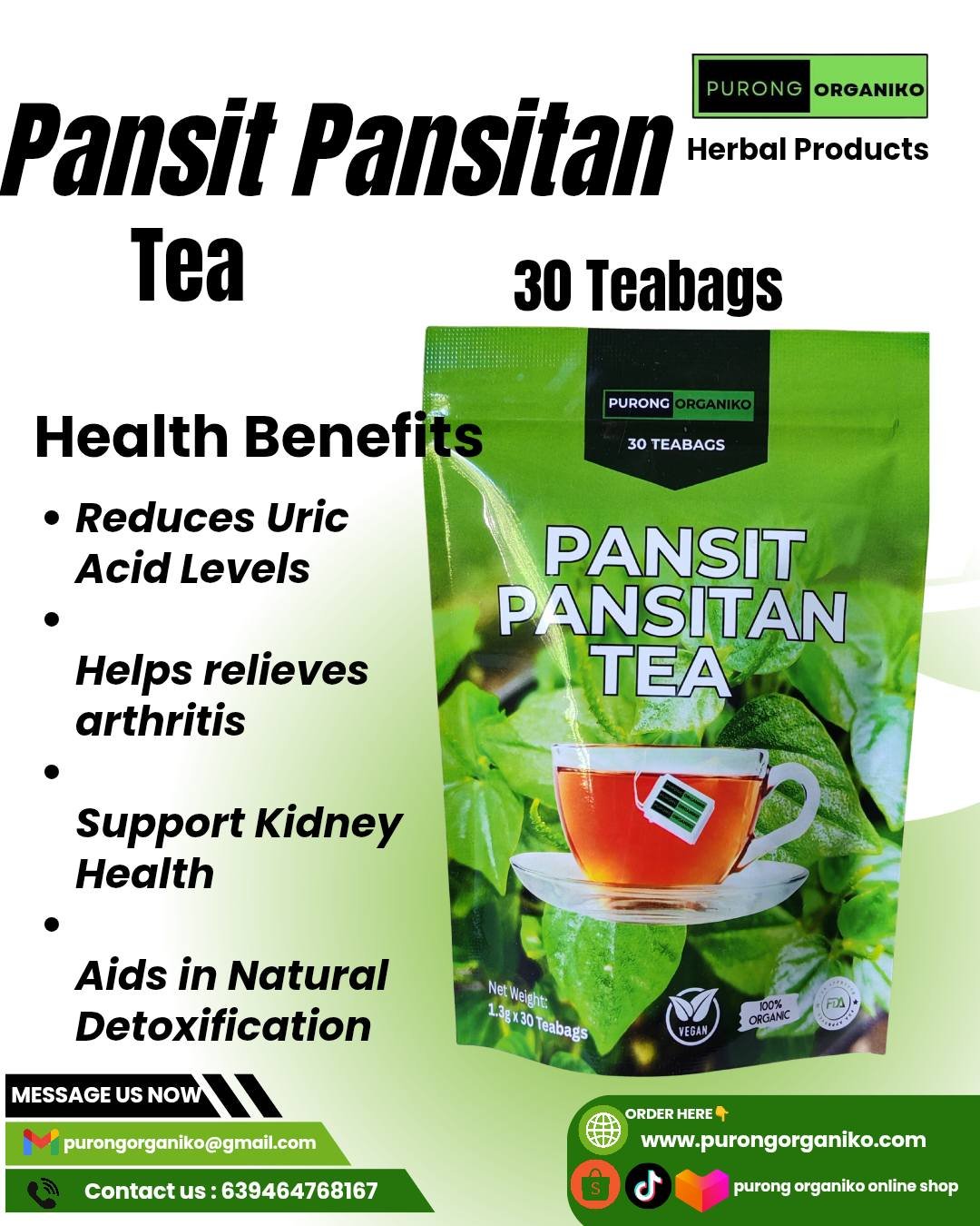 PANSIT PANSITAN HERBAL TEA (30 TEABAGS) ALL NATURALS AND ORGANIC | FDA APPROVED | BY PURONG ORGANIKO HERBAL PRODUCTS