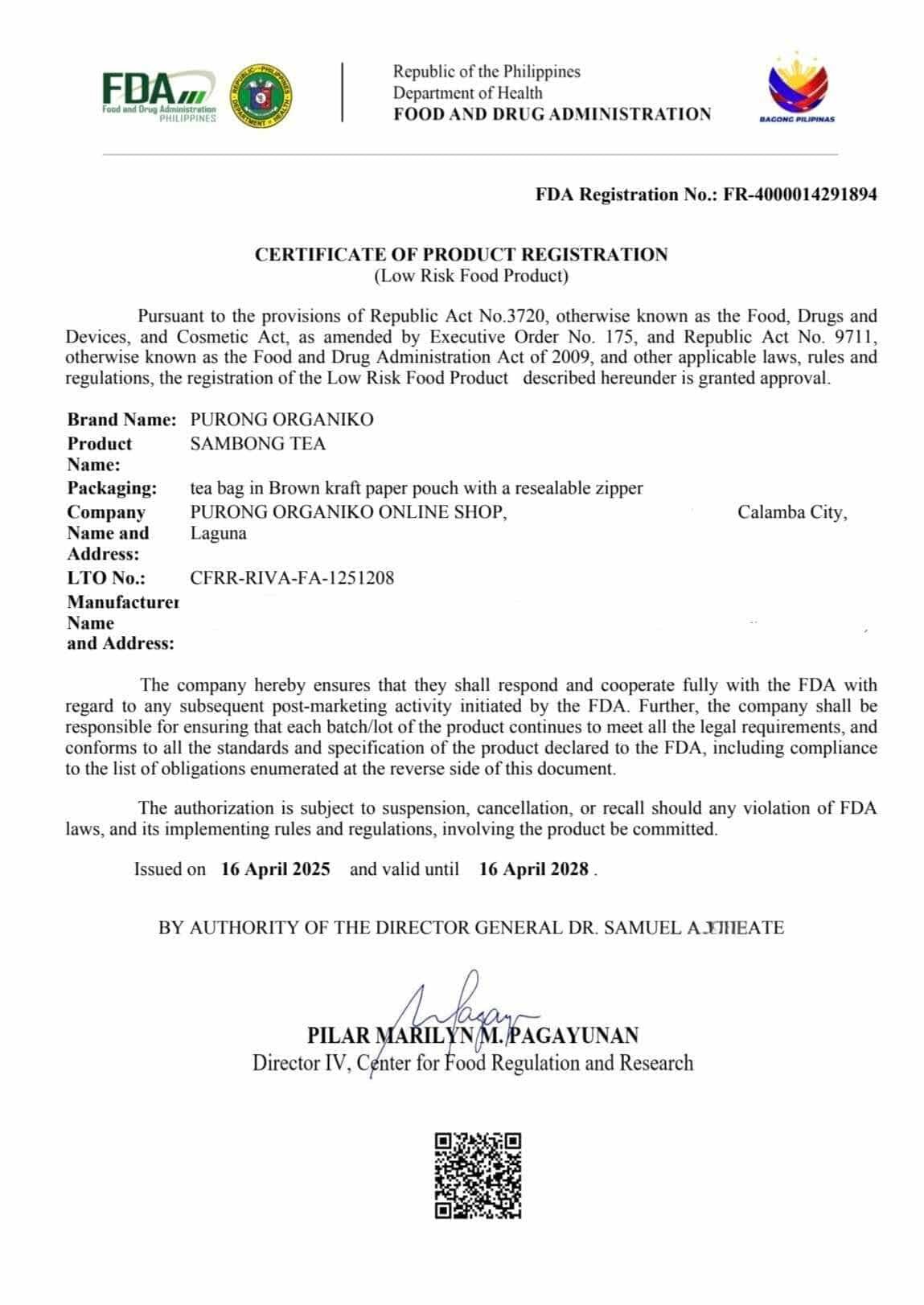 SAMBONG HERBAL TEA (30 TEABAGS) ALL NATURALS AND ORGANIC / FDA APPROVED / BY PURONG ORGANIKO HERBAL PRODUCTS