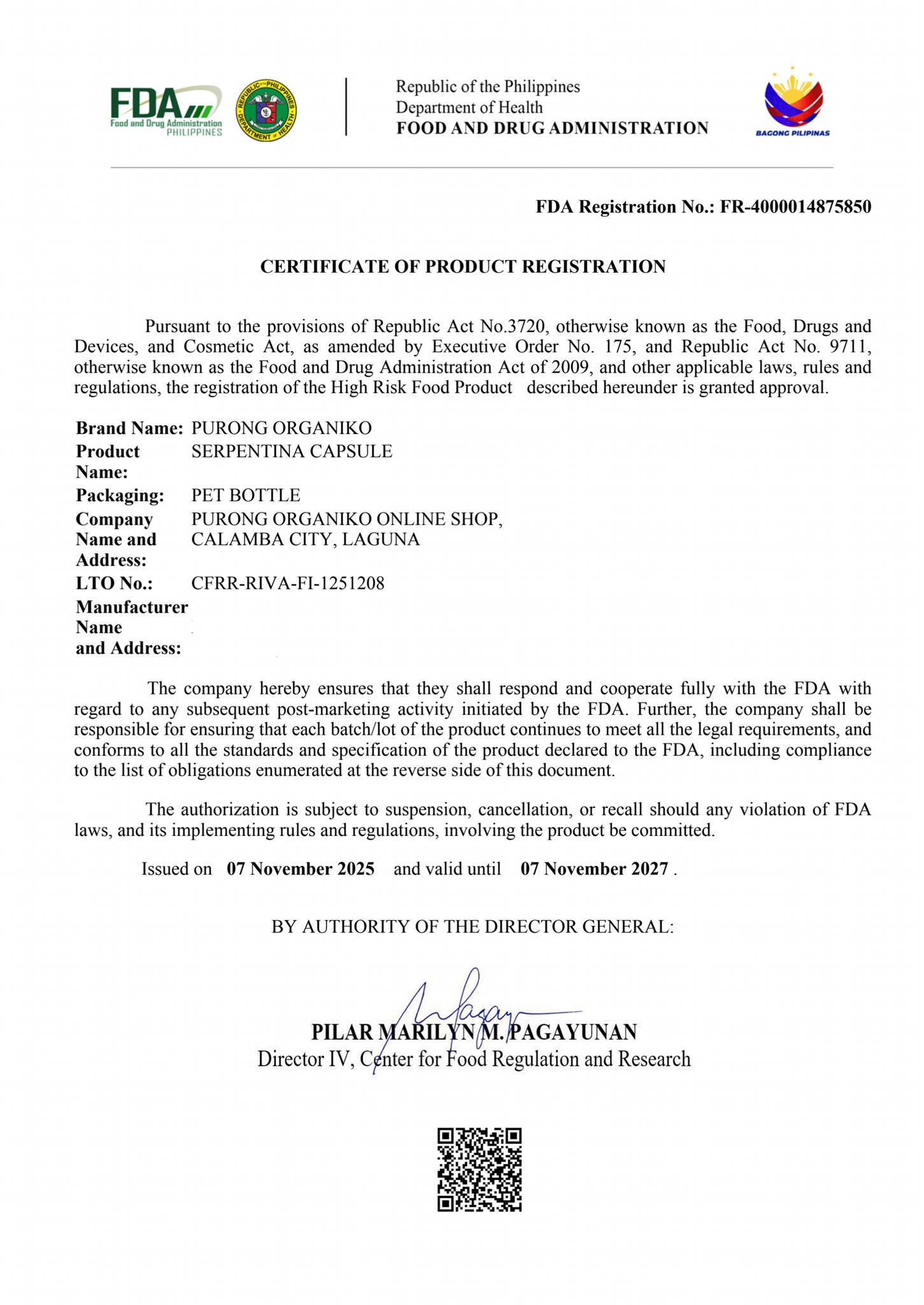 SERPENTINA CAPSULE (100 Capsules 500mg) ALL NATURALS AND ORGANIC / FDA APPROVED / BY PURONG ORGANIKO HERBAL PRODUCTS